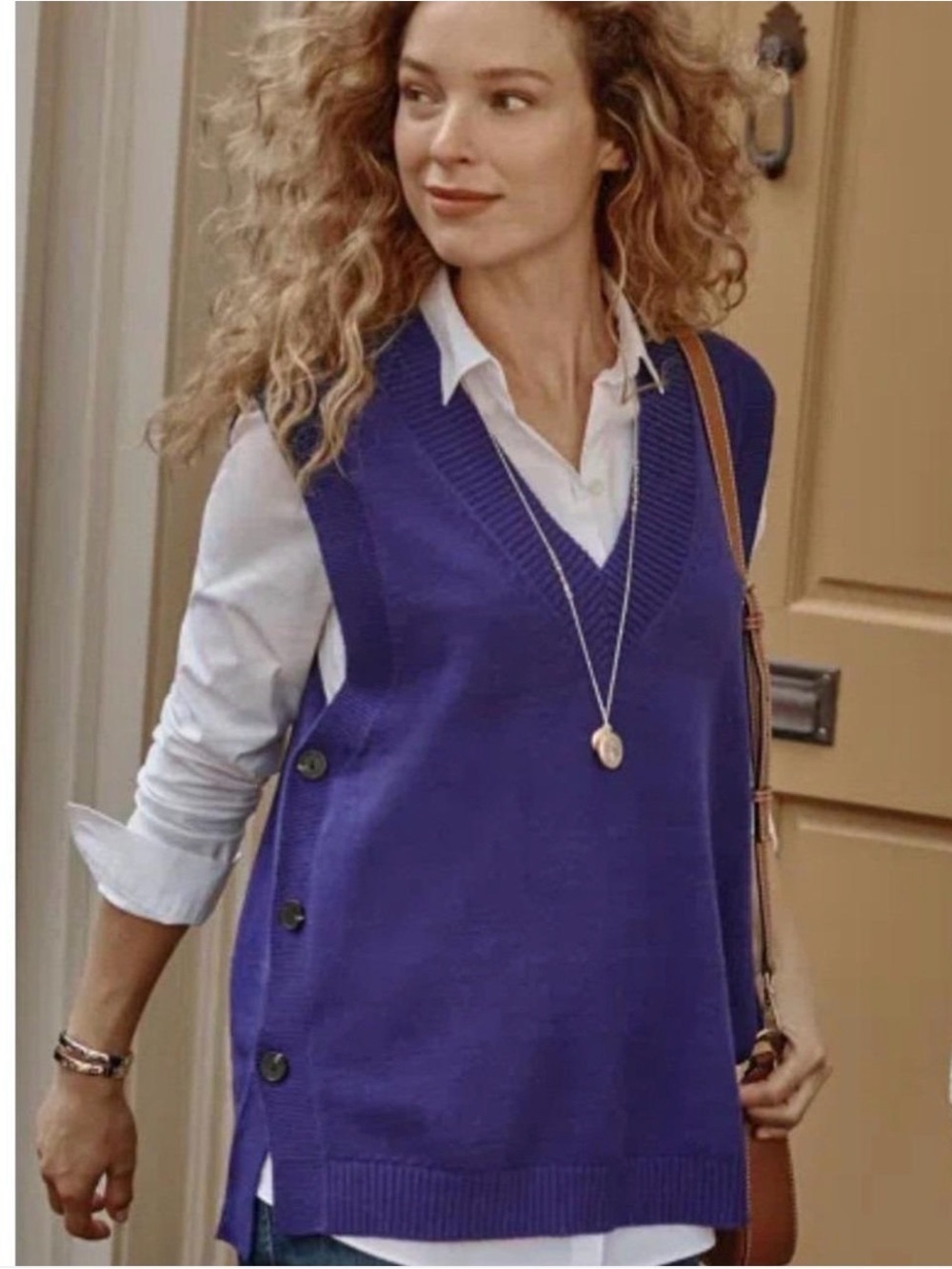 J.Jill Vibrant Purple Oversized V-Neck Button Side Knit Vest XS Academia Preppy